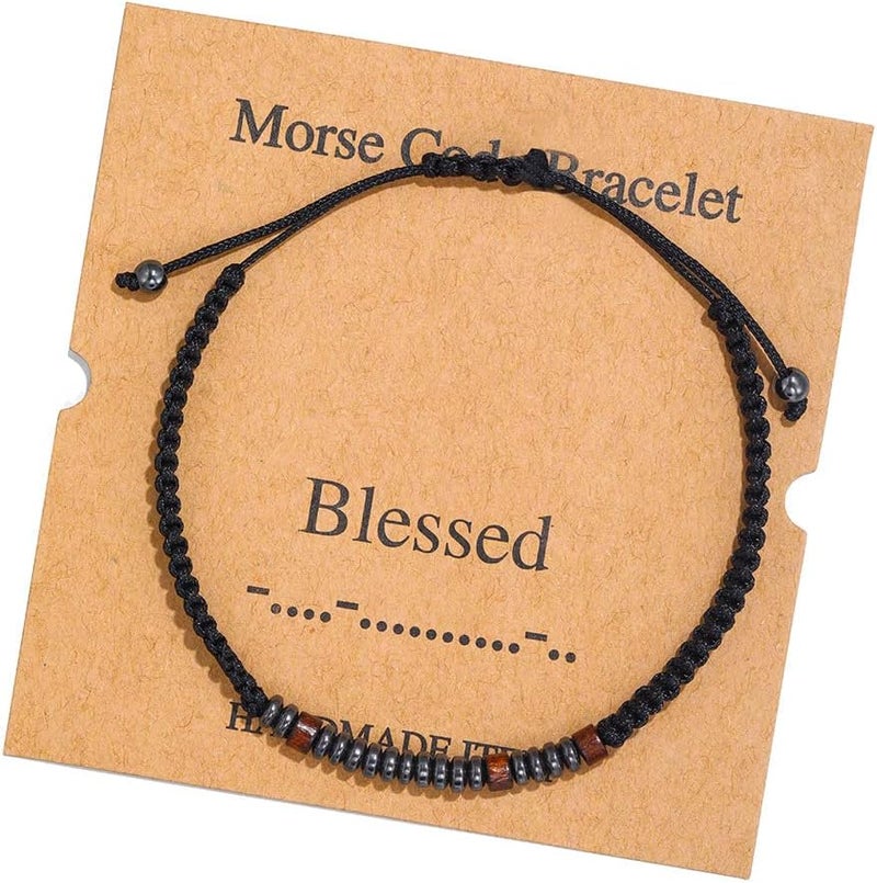 RINTOLER Store Morse Code Bracelets for Women Men Gifts for Her Best Friend Funny Inspirational Bracelets for Women Jewelry Adjustable Silk Beaded Wrap Bracelet - Image 1